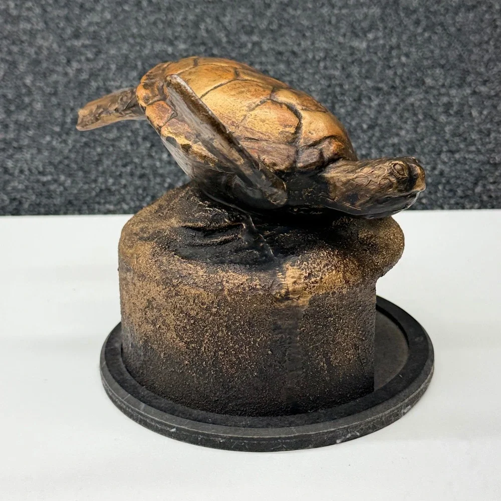 Sea Turtle Coaster Set with Holder Bronze Tone Nautical Coastal Decor 5pc Set